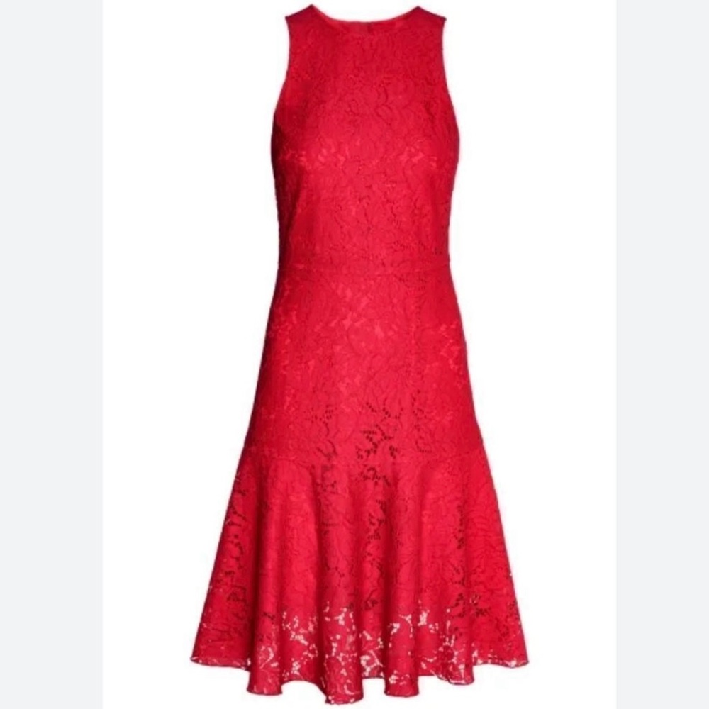 Red lace midi dress